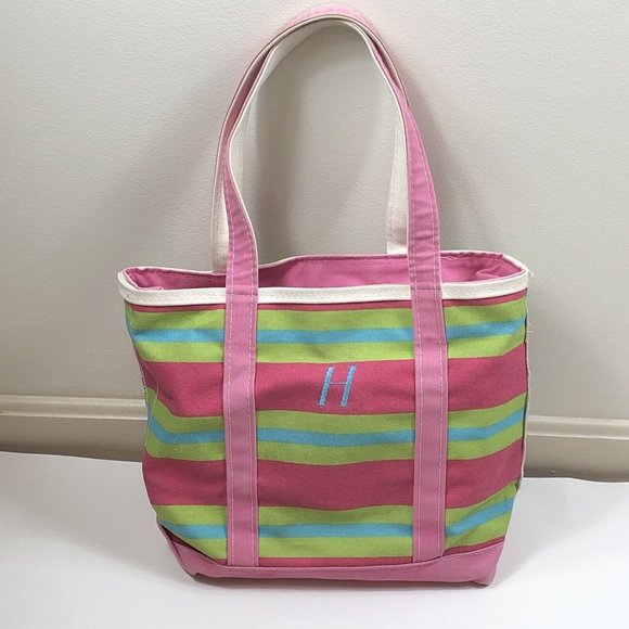 L.L. Bean Bags Ll Bean Striped Zip Canvas Boat Tote Bag Inner Zip